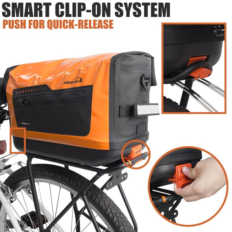 Ibera Bike Trunk Bag - PakRak Clip-On Quick-Release Waterproof Bicycle Commuter Bag (Orange) - Image 2